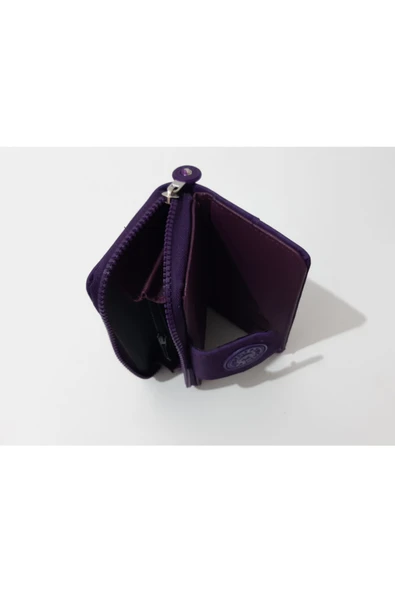 renkli çiçekler Kadın Cüzdanı Kullanışlı Mor Renk Klinkır Kadın Cüzdan 16x9 Cm - Resim 5
