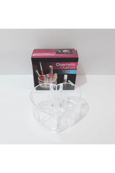 renkli çiçekler Kozmetik Organizer  Kalp Figürlü Şeffaf Plastik Mini Kozmetik Organizeri | - Resim 5