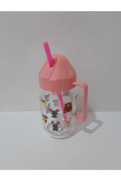 renkli çiçekler 350ml Su Meyve Suyu Süt Şişesi Çocuklar Için Pipetli Cam Suluk