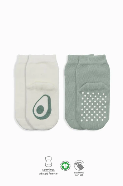 NessiWorld Meyve Figürlü Kaymaz Soket Çorap 2'Li BS10105 Nil Ekru ürün görseli