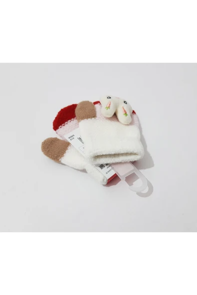 renkli çiçekler Çocuk Eldiven 1-3 Yaş Kız Çocuk Eldiveni Figürlü Örme Eldiven - Resim 3