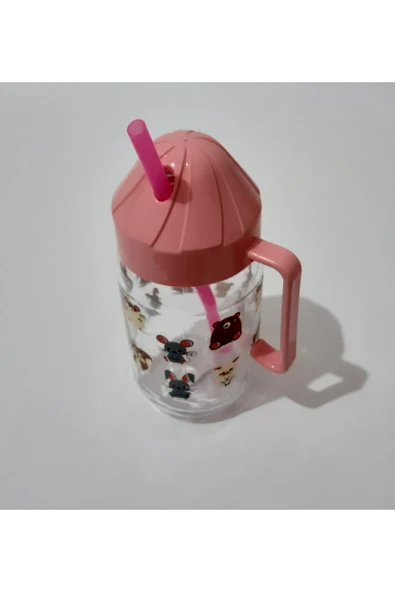 renkli çiçekler 350ml Su Meyve Suyu Süt Şişesi Çocuklar Için Pipetli Cam Suluk - 6