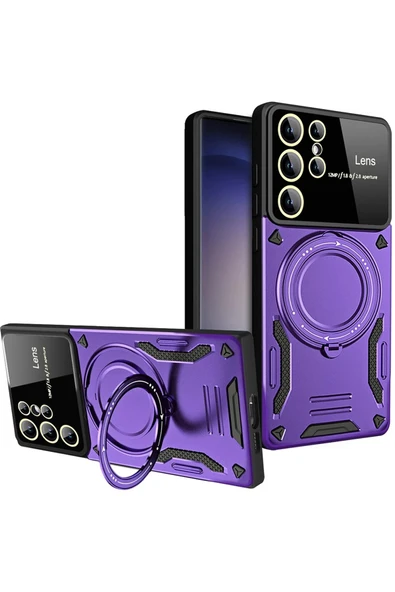 Samsung İle Uyumlu Galaxy S25 Ultra Kılıf Joy Lens Standlı Silikon Kapak