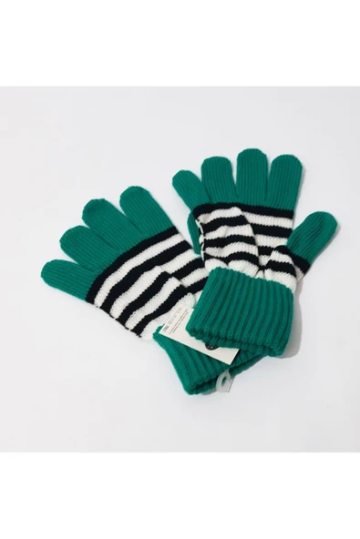 renkli çiçekler Kadın Eldiven Yeşil Beyaz Siyah Çizgili Kadın Eldiveni ürün görseli 1