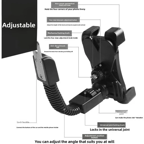 Motosiklet Telefon Tutucu Ayna Montajlı  Motosiklet Dikiz Aynası Telefon Tutucu - 6