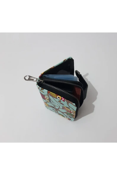 renkli çiçekler Cüzdan Baykuş Desenli Mini Cüzdan Kadın Cüzdanı 11x9 - Resim 5