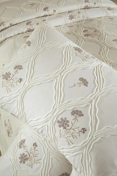 Abuda Nakışlı Şönil 3 Parça Çift Kişilik Yatak Örtüsü - Resim 6