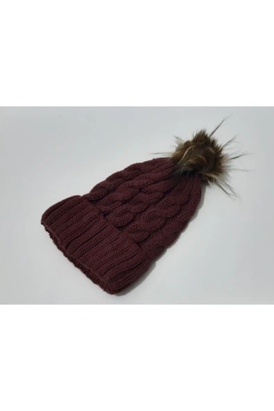 renkli çiçekler Tilki Tüylü Bere Erik Renk Kadın Bere - 4