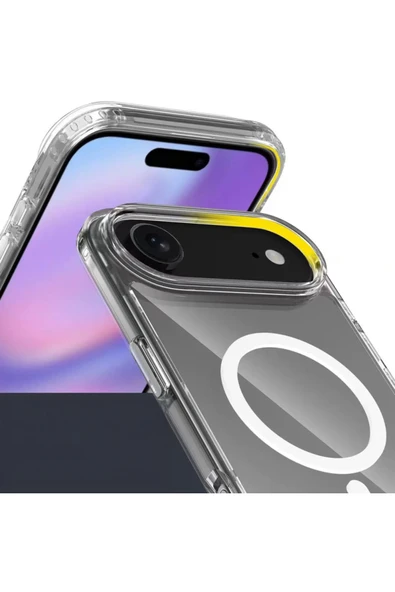 Apple iPhone 17 Air Kılıf Mgsafe Şarj Özellikli Şeffaf Sert PC Embos Kapak - 2
