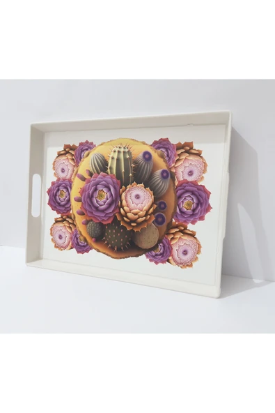 renkli çiçekler Çay Tepsi Dikdörtgen Desenli Plastik Çay Tepsisi 38x28x3.5 CM ürün görseli 1