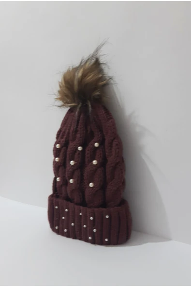 renkli çiçekler Tilki Tüylü Bere Erik Renk Kadın Bere - 5