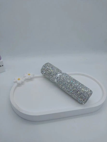 Parıldayan Elmas İşlemeli Mini Doldurulabilir Parfüm Şişesi 10 ML (Gümüş) - 3