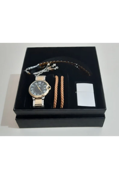 renkli çiçekler Erkek Saat Erkek Kol Saati Çakmak Tesbih Bileklik Set - 2