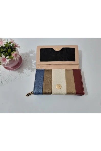 LİONER Kadın Cüzdan Şerit Desenli Kullanışlı Cüzdan Kadın Cüzdanı 17x10x4.5 Cm - Resim 2
