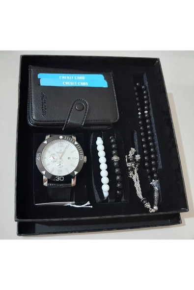 renkli çiçekler Erkek Saat Erkek Kol Saati Cüzdan Tesbih Bileklik Set - 3
