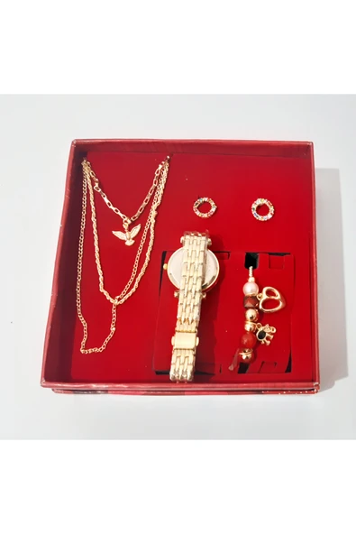 renkli çiçekler Kadın Saat Kolye Küpe Bileklik Set Kadın Kol Saati - 3