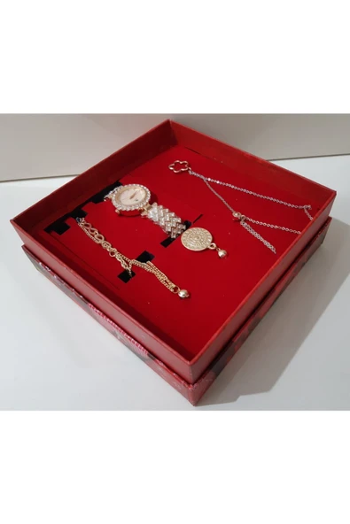renkli çiçekler Kadın Saat Kadın Kol Saati Kolye Küpe Takı Set - 3