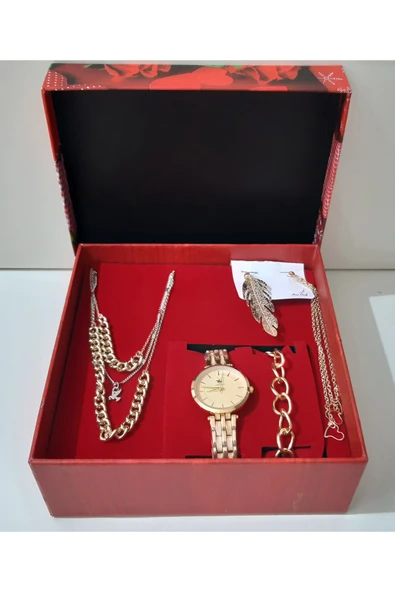 renkli çiçekler Kadın Saat Kadın Kol Saati Kolye Küpe Takı Set