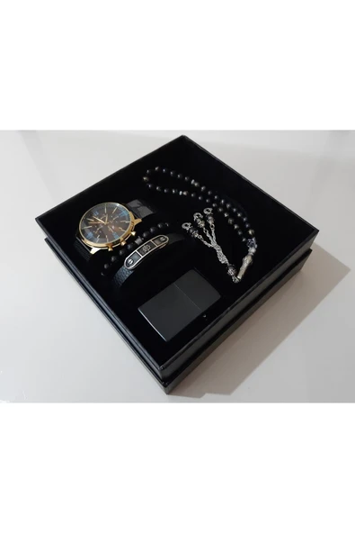 renkli çiçekler Erkek Saat Erkek Kol Saati Çakmak Tesbih Bileklik Set