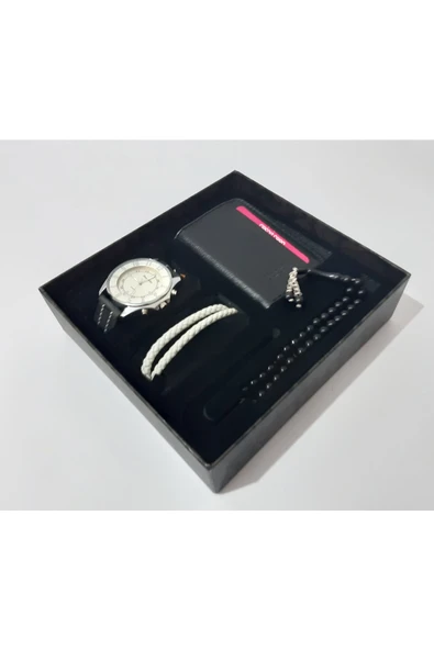 renkli çiçekler Erkek Saat Erkek Kol Saati Cüzdan Tesbih Bileklik Set - 3