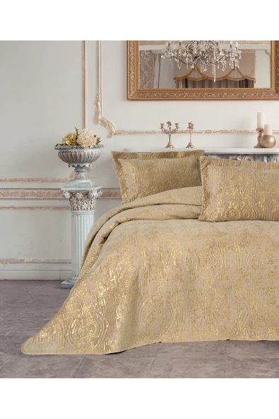 Cotton Box Smart Çift Kişilik Yatak Örtüsü Kadife Varaklı Brillante Kahve - 2