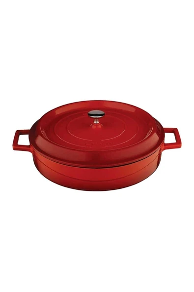 Lava 24cm Yuvarlak 28cm Sığ 2li Demir Döküm Tencere Seti Kırmızı - Resim 4