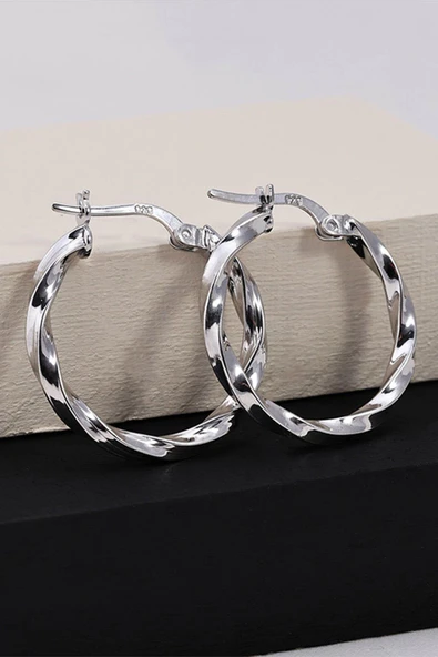 Gümüş Pazarım Burgu Model Rodyum Kaplama Kadın Gümüş Küpe - 4