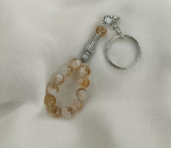 Tesbih Anahtarlık 11 li 08 mm Doğal Taş Sitrin Mini Tesbih - 4