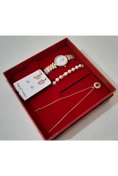 renkli çiçekler Kadın Saat Kadın Kol Saati Kolye Küpe Takı Set - 4