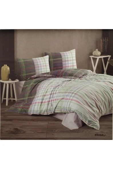 Kristal Ranforce Çift Kişilik Nevresim Takımı Ekose Gri