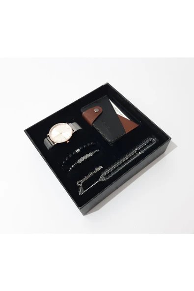 renkli çiçekler Erkek Saat Erkek Kol Saati Kartlık Bileklik Tesbih Set - 3