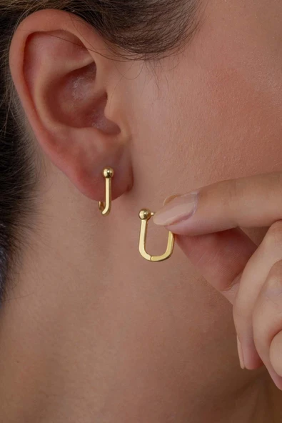 Gümüş Pazarım Oval Toplu Altın Kaplama İtalyan 925 Ayar Gümüş Küpe