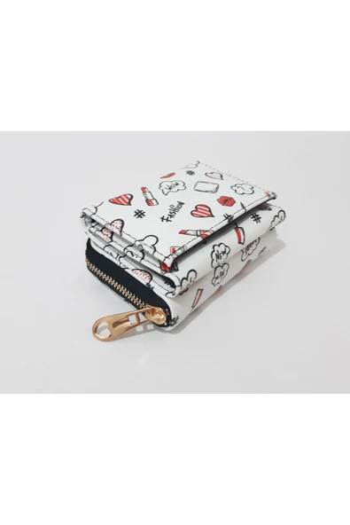 renkli çiçekler Çocuk Cüzdan 11x8x4 CM Beyaz Karışık Desenli Çocuk Cüzdanı - 4