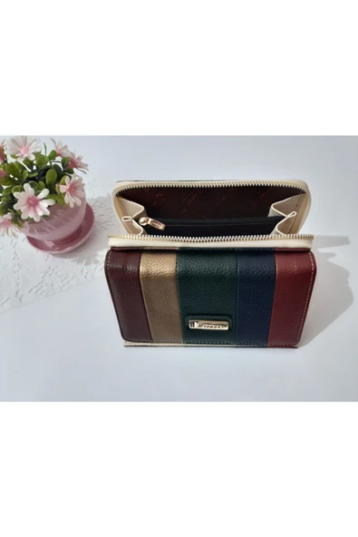 LİONER Kadın Cüzdan Şerit Desenli Kullanışlı Cüzdan Kadın Cüzdanı 17x10x4.5 Cm - Resim 4