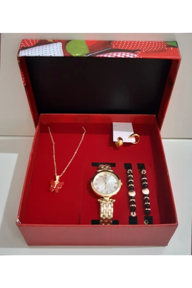 renkli çiçekler Kadın Saat Kadın Kol Saati Kolye Küpe Takı Set - 5