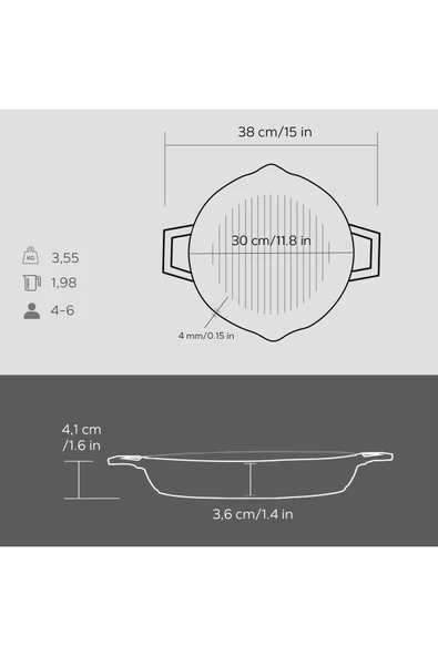 Lava Döküm Yuvarlak Izgara Tavası Döküm Demir Yekpare Çift Kulplu Çap30cm. - Resim 5