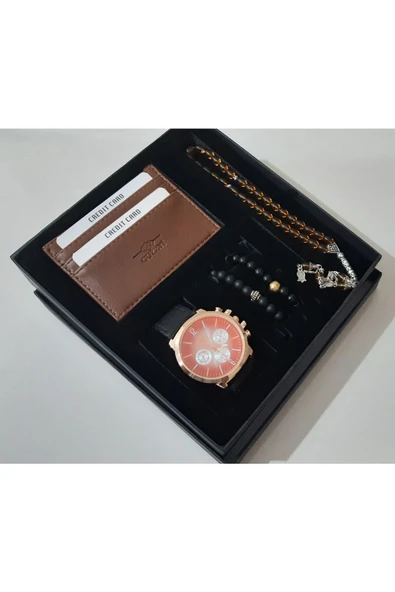 renkli çiçekler Erkek Saat Erkek Kol Saati Cüzdan Tesbih Bileklik Set - 2