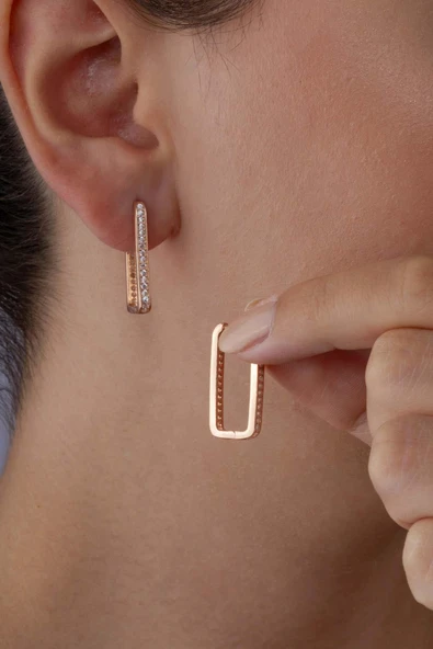 Gümüş Pazarım Dikdörtgen Tek Sıra Tamtur Gümüş Küpe ürün görseli 1