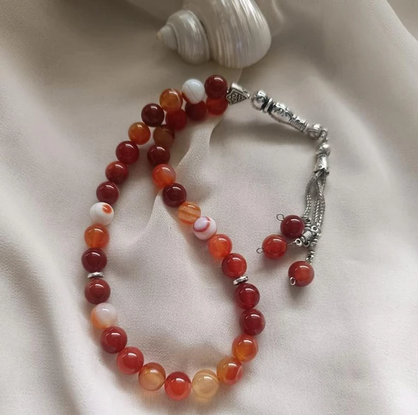 Tesbih 33 lü 10 mm Doğal Taş Akik Sardoniks Tesbih