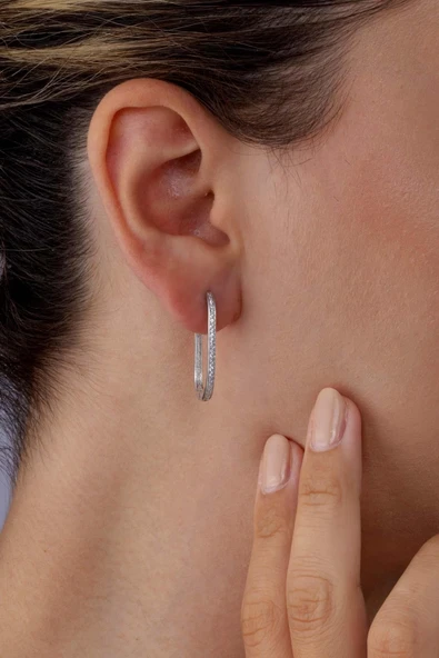 Gümüş Pazarım Oval Dikdörtgen Tek Sıra Tamtur Gümüş Küpe - 2