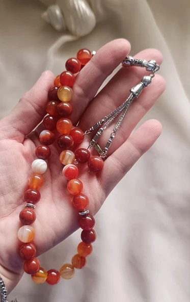 Tesbih 33 lü 10 mm Doğal Taş Akik Sardoniks Tesbih - 3