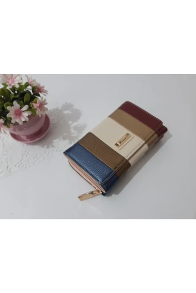 LİONER Kadın Cüzdan Şerit Desenli Kullanışlı Cüzdan Kadın Cüzdanı 17x10x4.5 Cm ürün görseli