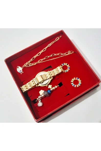 renkli çiçekler Kadın Saat Kolye Küpe Bileklik Set Kadın Kol Saati - 5