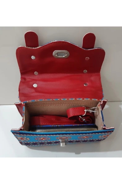 renkli çiçekler Kadın Çanta Askılı Cüzdanlı Kadın Çantası - Resim 3