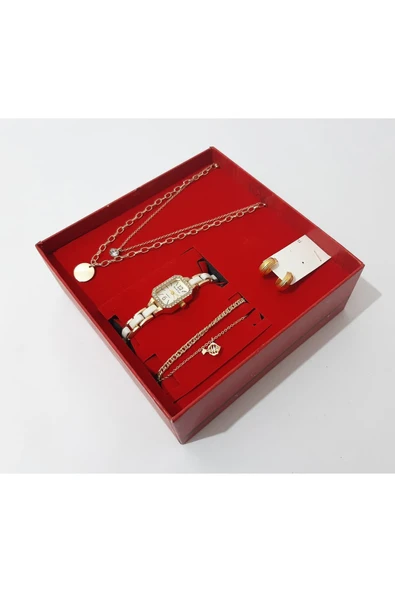 renkli çiçekler Kadın Saat Kadın Kol Saati Kolye Küpe Takı Set - 3