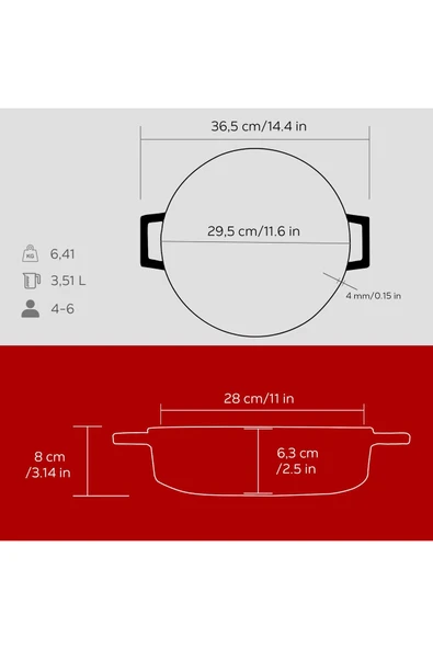 Lava Döküm Çok Amaçlı Yayvan Tencere. Trendy Serisi Çap 28cm. - Resim 5