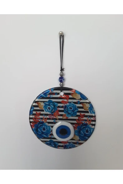 renkli çiçekler 12 Cm Desenli Cam Nazarlık Duvar Süs Obje