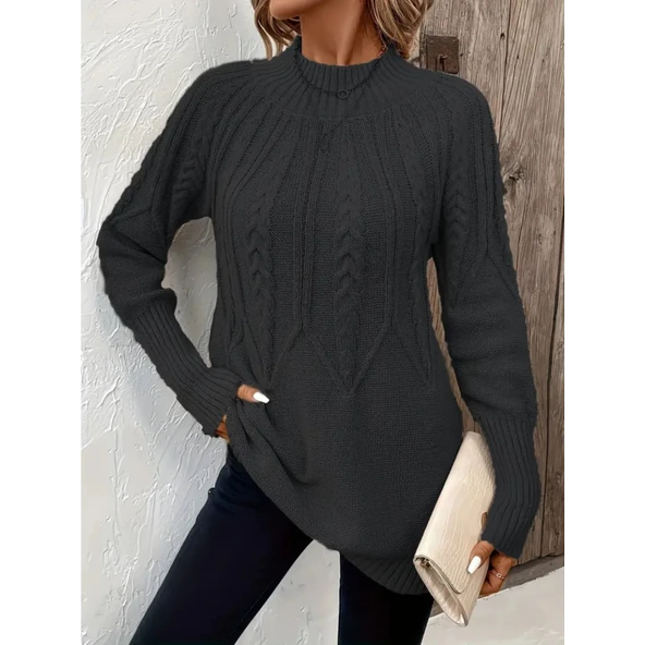 Lucky Life Kadın Uzun Kollu Yarı Balıkçı Yaka Triko Bluz - 6