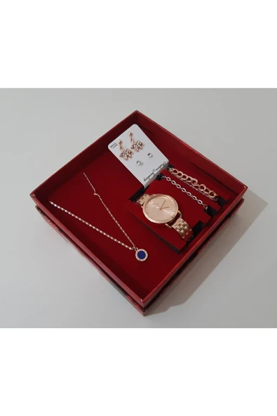 renkli çiçekler Kadın Saat Kadın Kol Saati Kolye Küpe Takı Set - 3