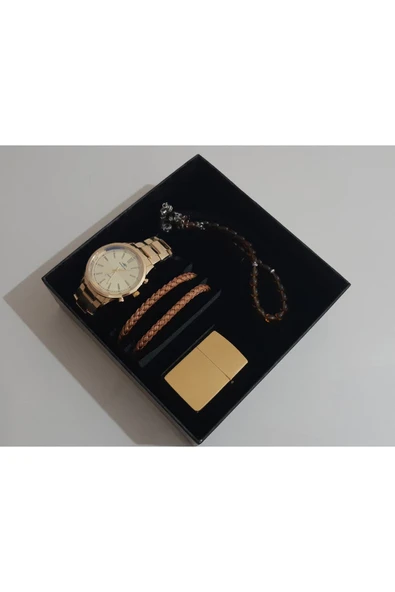 renkli çiçekler Erkek Saat Erkek Kol Saati Çakmak Tesbih Bileklik Set - 5